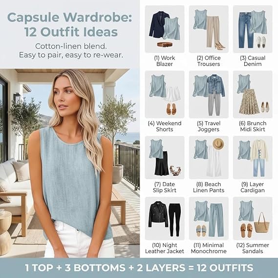 Linen Shirts for Women Linen Tank Tops for Women Linen Tops for Women Clothes for Women Summer — view 6