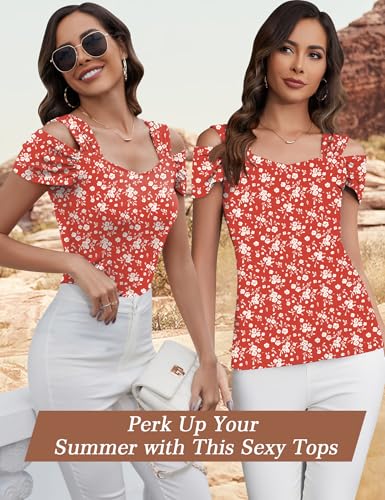 Image of Blingfit Cold Shoulder Tops Summer Tunic Shirts for Women T Shirts V Neck Short Sleeve Casual Tees Blouses 2026