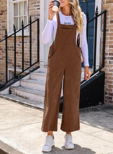 Happy Sailed Women Corduroy Overalls Winter Fall Casual Loose Sleeveless Adjustable Strap Wide Leg Jumpsuits with Pockets3