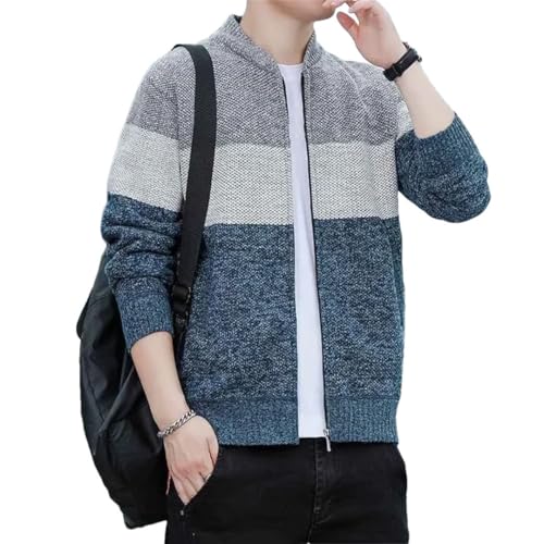 Men's Knitted O-Neck Patchwork Zipper Cardigan Casual Long Sleeve Sweaters