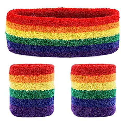 ASTER 3 Stück Schweißband Regenbogen Schweissband Set Regenbogen Sport Stirnband Armband Buntes Baumwoll Schweißbänder Handgelenk Kinder Herren Damen Sportband Basketball Tennis Workout Cover