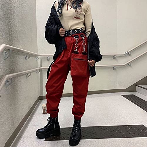 MRLION Harajuku Band Cargo Hosen Frauen Jogger Winter Jogginghose Hose Lose Breite Bein Schweiß Hosen Femme,Rot,L Cover