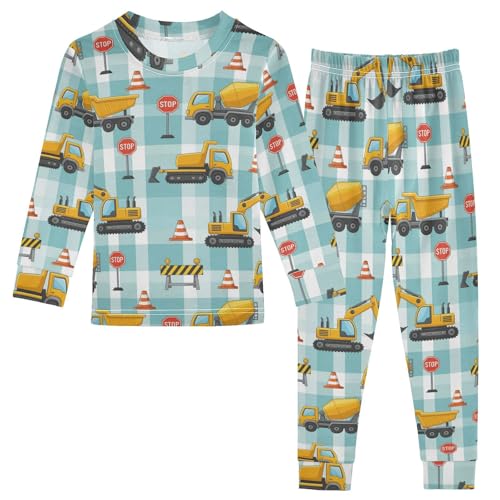 Pajama Sets Long Sleeve Construction Vehicles Pattern Design Soft Comfy Sleepwear 2 Piece PJS 3-8T