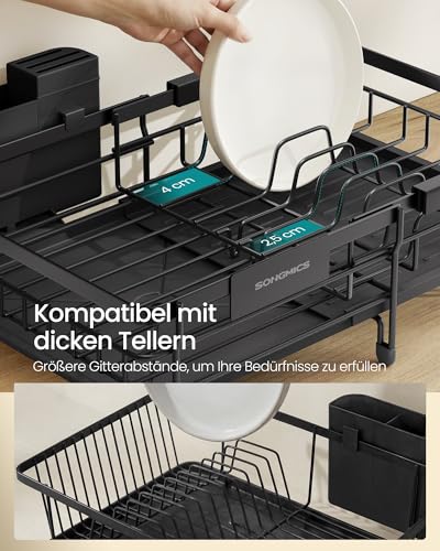 SONGMICS Abtropfgestell Geschirr, für kleine Räume, Geschirr-Abtropfständer ausziehbar, 360° drehbarer und ausziehbarer Ablauf, Stahl, (30,2-46,5) x 29,6 x 14 cm, tintenschwarz KCS556BH01 4