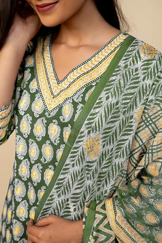 Image of MIRCHI FASHION Women's Straight Fit Pure Cotton Floral Printed Kurta Set with Dupatta and Pant