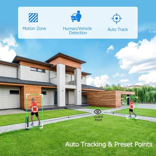 Image of 8MP 4K 25X optical 5.3-130mm Auto Tracking Outdoor PTZ Camera PoE IP wired Human Vehicle Detect Security Camera with 298ft IR,Floodlight color Night View,2-Way Audio alarm,Preset,NVR,Mobile App,360Pan