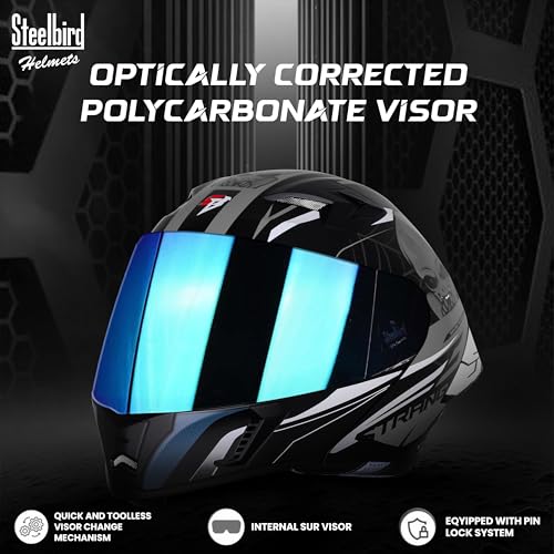 Image of Steelbird SBA-20 Strange ISI Certified Flip-Up Graphic Helmet for Men with Inner Silver Sunshield