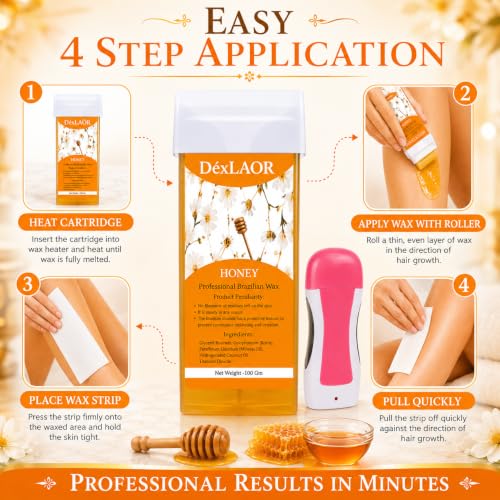 Image of Women Liposoluble Soft Wax Refill Roll-on Cartridge for Full Body Waxing Hair Removal (Honey)