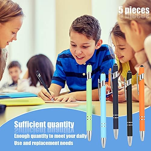 Molain 5 Pcs Ballpoint Pens with Stylus Tips, Black Ink Pens Fine Point, Stylus Pens for Touch Screens,Metal Pens,2 in 1 Stylus Ballpoint Pens for Daily Work School Writing Stationery Office Supplies
