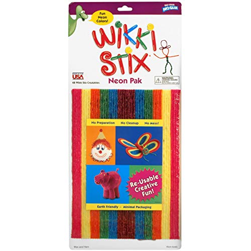 WikkiStix Assorted Pkg - Neon Bendable Sculpting Sticks - 48 Eight-Inch Sticks in Vibrant Neon Colors - Ages 3+