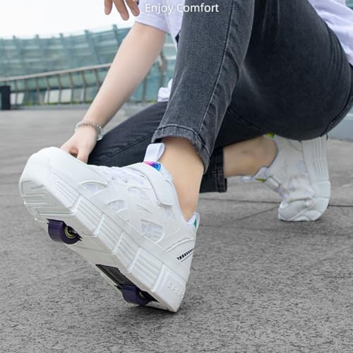 Kids Roller Skates Shoes Sneakers for Boys & Girls, Outdoor Skateboarding Shoe with 2-Wheels Fashion Parkour Shoes Unisex Retractable Skating Shoes for Children's Park Sports Walking2