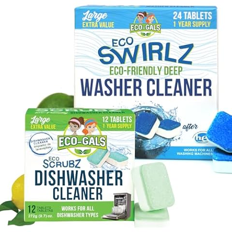 Eco-Gals Eco Swirlz Washing Machine Cleaner with Bonus Eco Scrubz Dishwasher Cleaner Add On 36 Count Deep Cleaning Tablets Cover