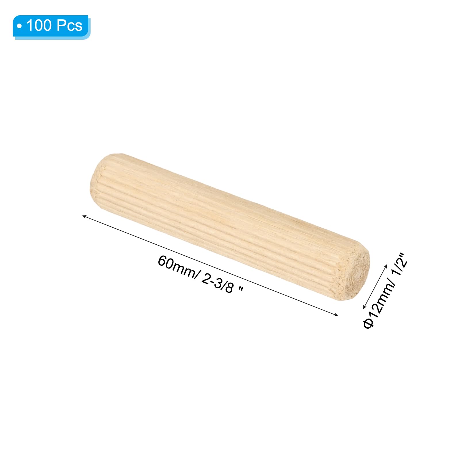 PATIKIL 1/2" x 2-3/8"(12 x 60mm) Wood Dowel Pins - Image 2