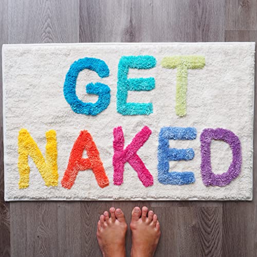 Evovee Get Naked Bath Mat Rainbow Funny Cute Colorful Bathroom Rugs Multicolor White Cream Rug Shower Funny Bathroom Decor Fun Cute Bath Mat Non-Slip
