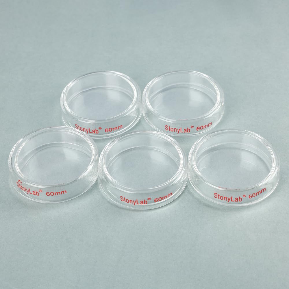 Stonylab Placa de Petri de Vidrio Borosilicato 60x15 mm Paquete 5 Esterilizable Autoclave Laboratorio