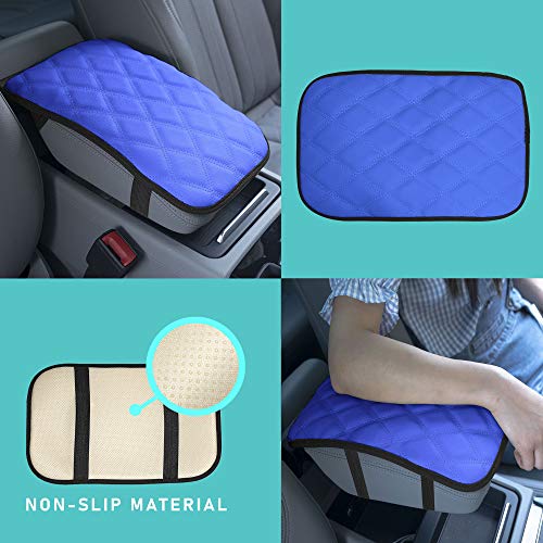 Image of FH Group Faux Leather Diamond Pattern Center Console Armrest Cushion, Luxury Seat Box Cover Protector fits Most Cars, SUVs, and Trucks Blue