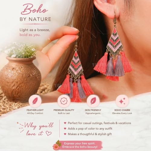 Image of Young & Forever Gift Boho Carnival Sea Island Long Tassel Earrings Handmade Beaded Bohemian Women Statement Beads Dangle Earrings Ethnic Jewelry Fringe Earrings