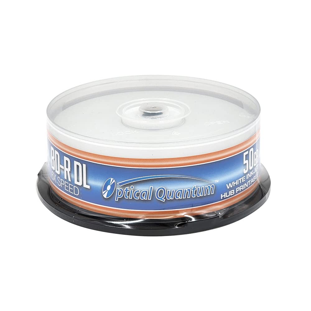 Optical Quantum OQBDRDL06WIPH-25 6X 50GB Inkjet Printable Blu-ray Double Layer Recordable Blank Media, 25-Disc Spindle - White-image-34