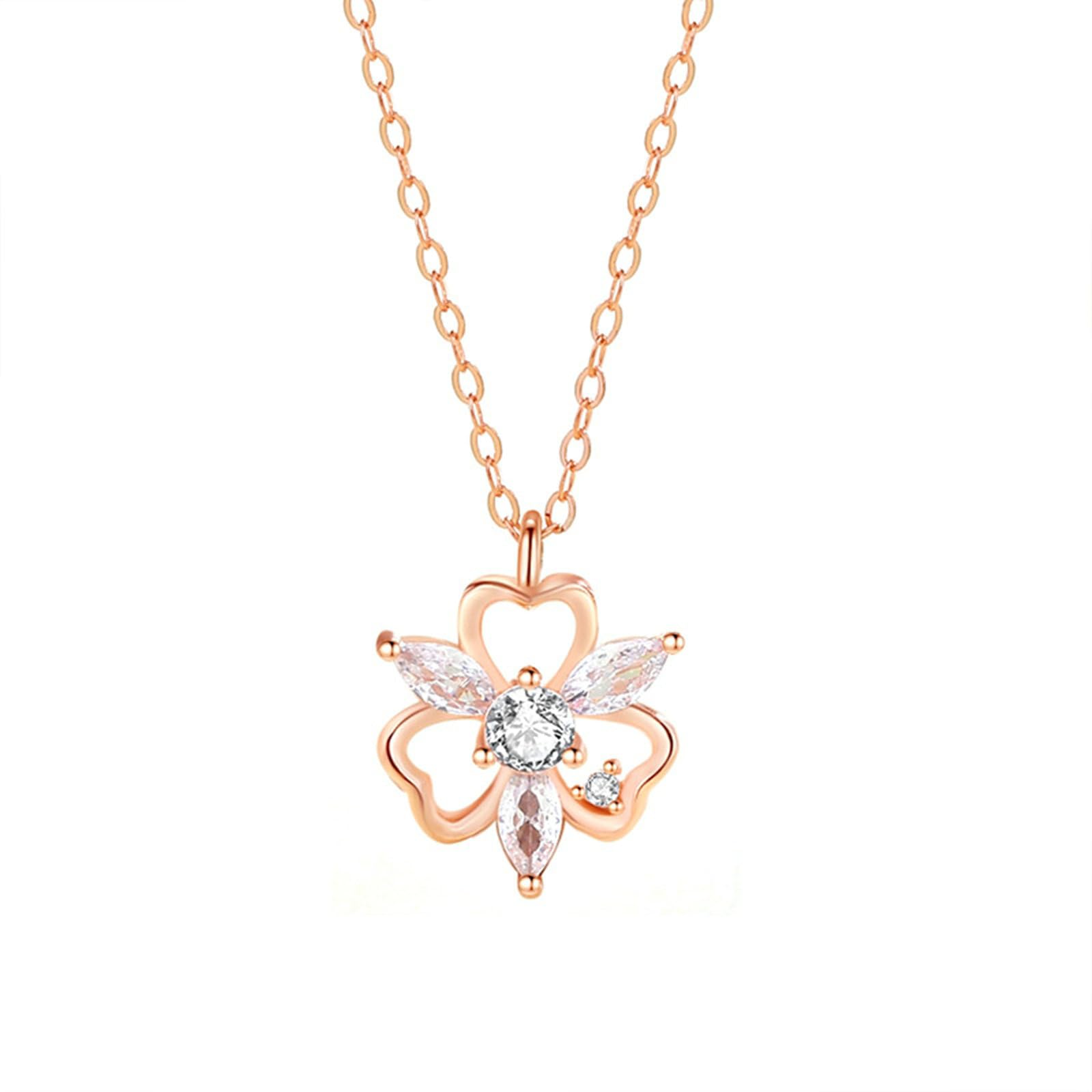 Damen Halskette 9K/14K/18K Gold, Weißgold Anhänger Halsketten Kleeblatt mit Moissanit Damen Anhänger Halskette 40+5cm