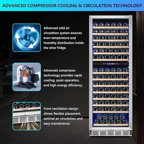 Image of ORYMUSE Dual Zone Wine Fridge Freestanding 175 Bottle, 24 Inch Large Capacity Built-in Wine Cooler Refrigerator with Upgraded Compressor Cooling and Intelligent Temperature Memory