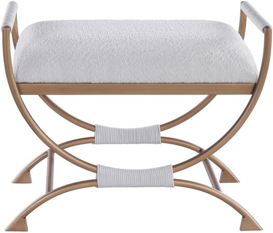 Norwich 19.75" Upholstered Fabric & Metal Bench in White