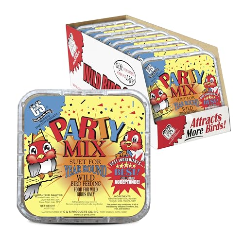 C&S Party Mix Suet Treat, Suet Cakes for Wild Birds, 11 Ounces, Pack of 8