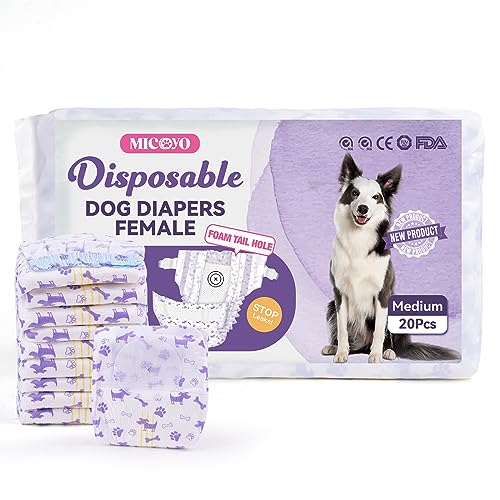 MICOOYO Dog Nappies Female 20 count, Disposable Dog Period Pants with Adjustable Tail Hole