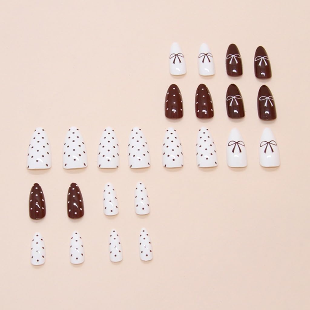 Almond with Bows Designs Full Covers Nails Accesories False Nails Stick on Nails For Any Occasion