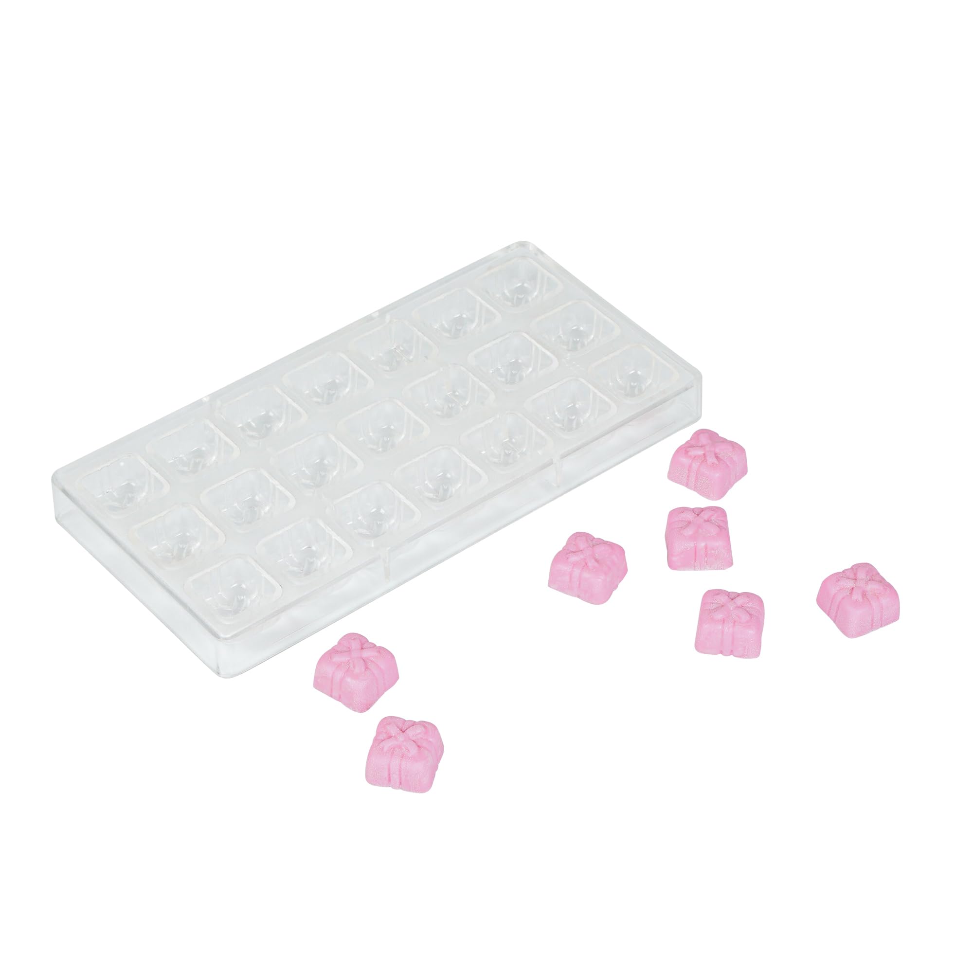 Pastry Tek - Moldes de chocolate de 10.8 x 5.3 pulgadas, 10 moldes de caramelo congelables, 21 cavidades, en forma de caja de regalo, moldes de chocolate de policarbonato transparente, aptos para