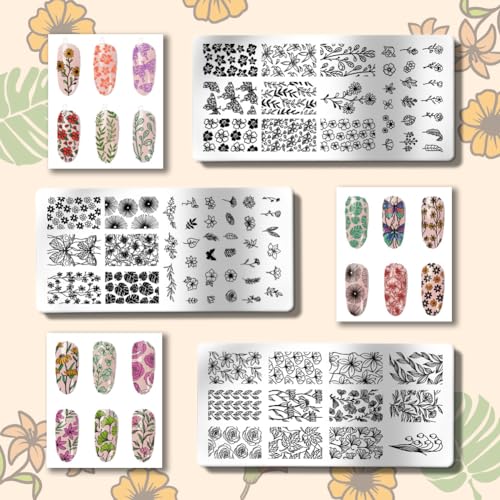 PH PandaHall 3 peças, placa de estampagem de unhas, folha de flor, estêncil, planta, estêncil, ferra