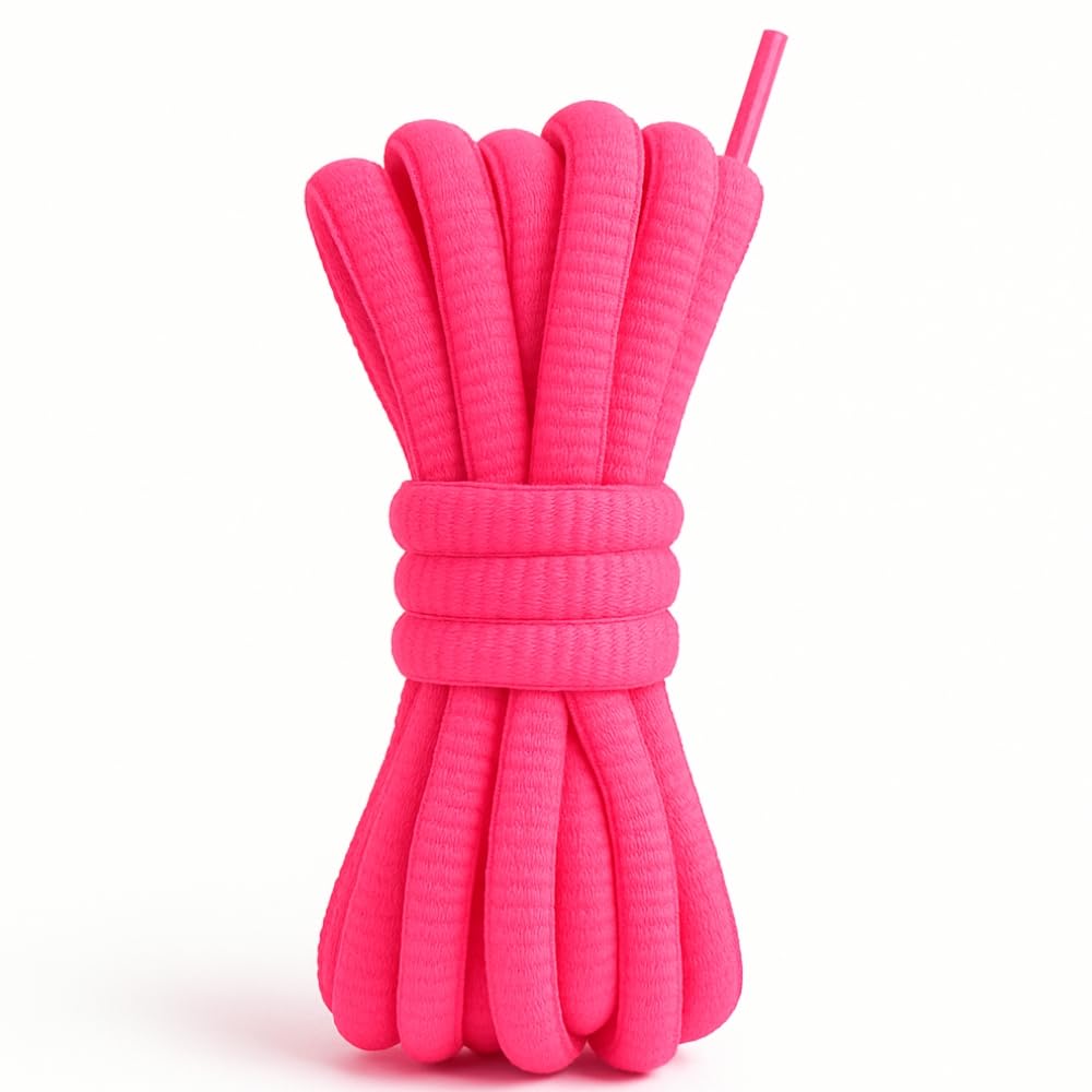 Neon Pink 120cm Long Oval Sports Shoe Laces for Trainers Tennis Sports Basketball Football boots Athletics Runners Sneakers running shoes Half Round Shoelaces
