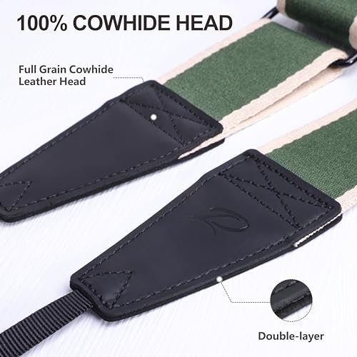 Image of Padwa Lifestyle Extra Long Adjustable Camera Strap for Photographers - 2 inch Wide Full Grain Cowhide Leather Ends Camera Straps with Quick Release for All Cameras,Binoculars(Stripe Beige Green)