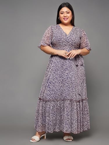 Image of Miss Chase A+ Women's Bohemian V-Neck Flutter Sleeve Chiffon Relaxed Fit Wrap Maxi Dress