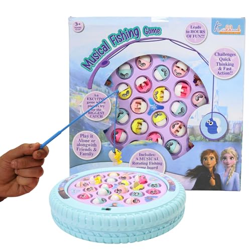 Image of Frozen Musical Fishing Game for Kids -Battery Operated Rotating Toy with 21 Fish & 4 Fishing Poles|Educational & Interactive Learning Toy|Birthday Gift for Boys & Girls Ages 3+|Turkish Blue