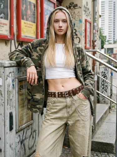 Image of Studded Double Grommet Belt with Chains for Women Men Teens