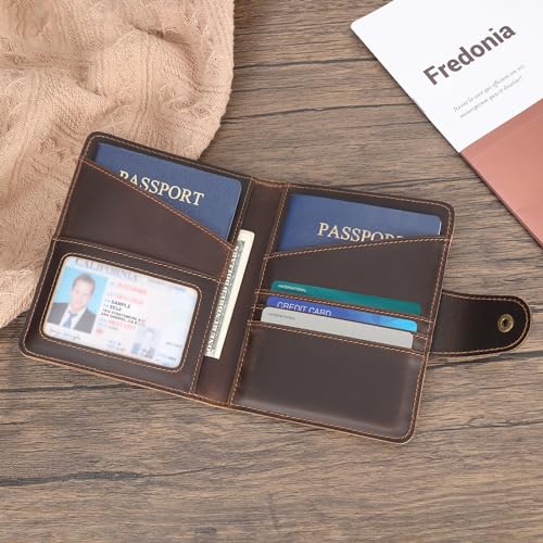Image of Polare Full Grain Leather Slim and Soft RFID Blocking wallet For Men Snap Bifold Travel Wallet Passport Holders 2 Passports, Dark Brown with AirTag Slot, Slim