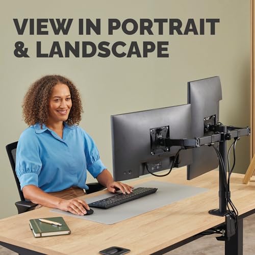 Image of Fellowes Everyday Adjustable Dual Monitor Arm - Holds Two Screens up to 32 inch (inch) Weighing 19.84 lbs Each, Tilt, Swivel, Rotate, VESA 75 /100, Clamp or Grommet Mount, Cable Management