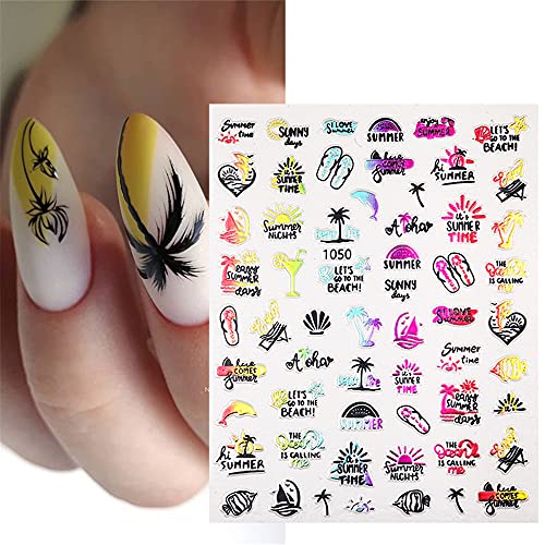 Dornail 8 Sheets Summer Nail Stickers Laser Tropical Plants Leaves 3D Nail Decals Autumn Leaf Maple Nail Art Stickers Diy Nail Design Nail Art Decoration #TOP6