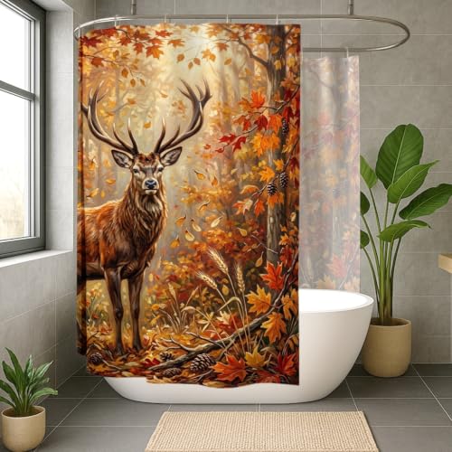 Rideau de douche extra large nature automne en polyester orange 274x183 cm - 3
