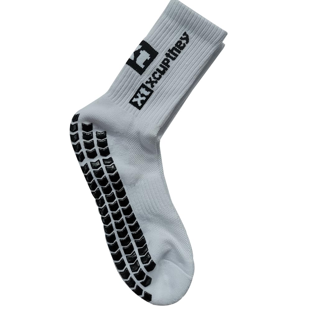 Xcupthey Mens Football Socks Soccer Non Slip Socks for Men Anti Training Athletic Grip Socks (White 1pair)