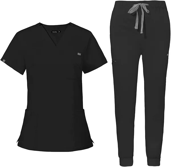 niaahinn Women's Scrub Top with Classic V-Neck & Yoga Jogger Pants Medical Nursing Uniform Set