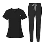 Women's Scrub Top with Classic V-Neck & Yoga Jogger Pants Medical Nursing Uniform Set