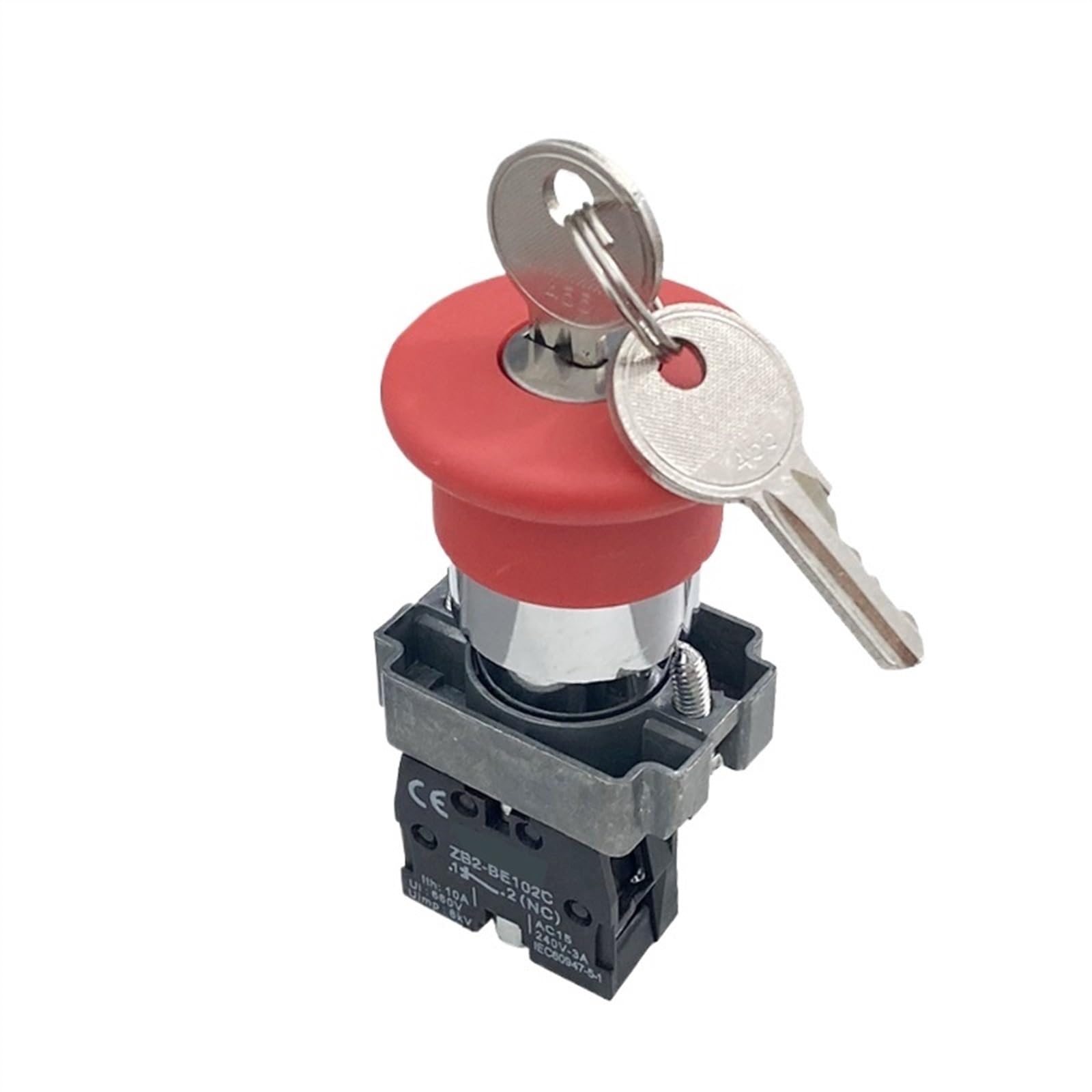 Interruptor de botón giratorio de bloqueo automático de parada de emergencia con llave ZB2-BS142C montaje de cabeza de seta roja de 22mm de energía eléctrica