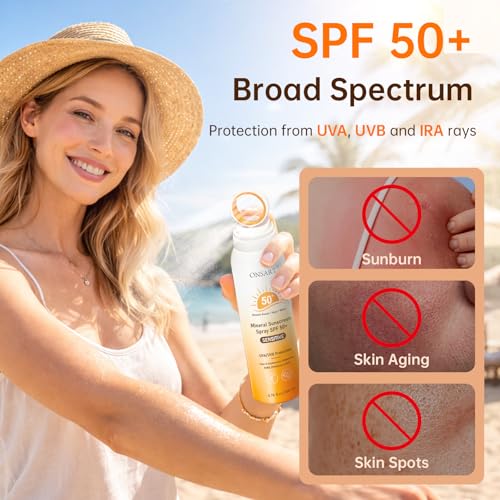 Image of Reef Safe Mineral Sunscreen Spray SPF 50+, Zinc Oxide Broad Spectrum Protection, Lightweight Non-Greasy Mist for Active Outdoor Use, 360 Ring Spray, Water Resistant 80 Min, 6.76 oz /200ml