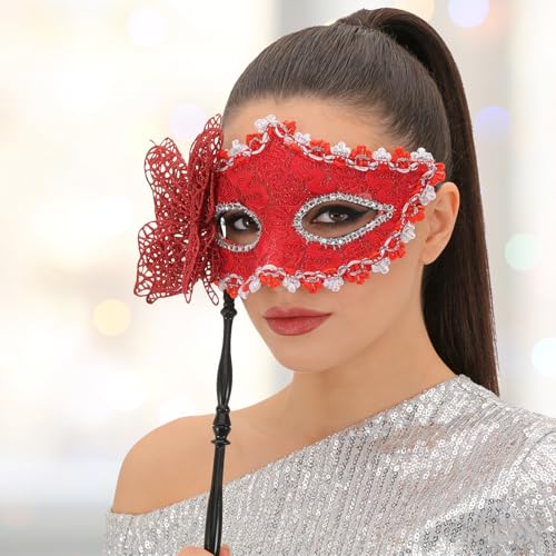 Masque vénitien haut de gamme rouge et orné pour événements spéciaux