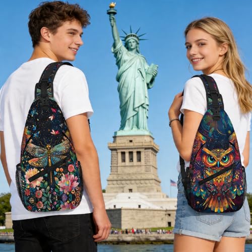 Image of Crossbody Bag Psychedelic Owl Sling Bag Backpack Chest Bags Shoulder Bag for Women Men