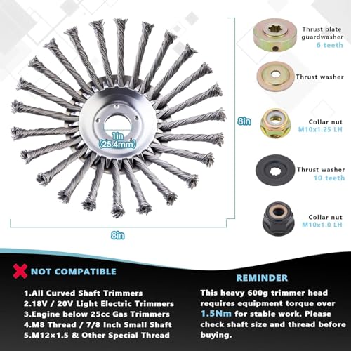 Image of 8 Inch Steel Wire Trimmer Head with Adapter Kit, Heavy‑Duty Weed Eater Head & Blades, Weed Wacker Head Replacement for Straight‑Shaft Gas Trimmers, for Moss, Rust & Driveway Weed Removal