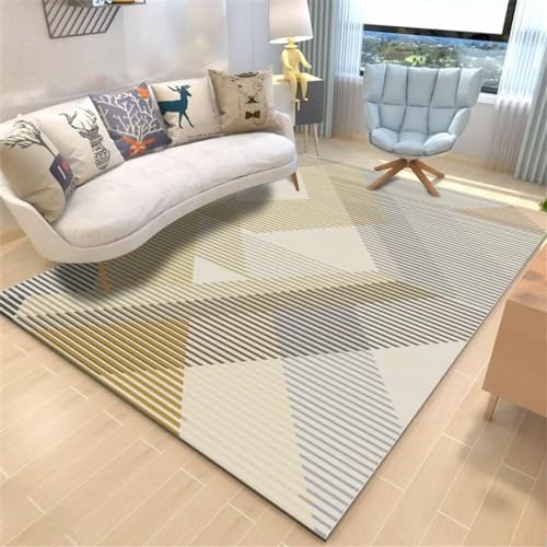 RUGMRZ Teppich rutschfest Area Rugs Dekorativer Mit Geometrischem Modernem Nadelstreifenmuster Waschbar Gelb 160X200Cm Trittschalldämmung 5Ft 3''X6Ft 6.7''