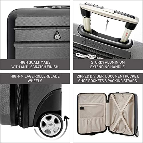 Aerolite 55x40x20cm Ryanair Priority Maximum Hard Shell Hand Cabin Luggage Suitcase 55x40x20 with 2 Wheels - for Lufthansa British Airways Jet2 & More