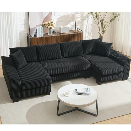 Image of ERYE 114-Inch Oversized U-Shaped Sleeper Sectional Sofabed, U Shaped Pull Out Sleeper Couch Symmetrical Convertible Sectional Sofa Bed with Double Chaise Daybed & Toss Pillows